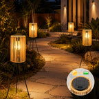 Lampadaire solaire d'extérieur sur trépied, lanterne tressée 78 cm