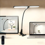Lampe de bureau à pince double barre noire, interrupteur sur câble