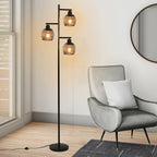 Lampadaire noir à trois cages spirale en métal, 3 lumières E27
