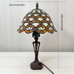 Lampe de table en vitrail ambré et ivoire, pied en résine, E27