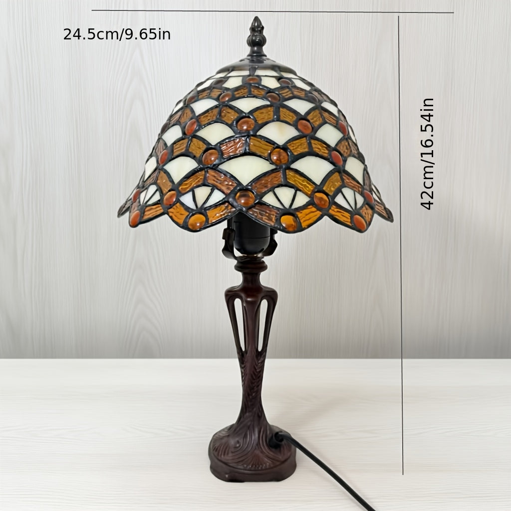 Lampe de table en vitrail ambré et ivoire, pied en résine, E27