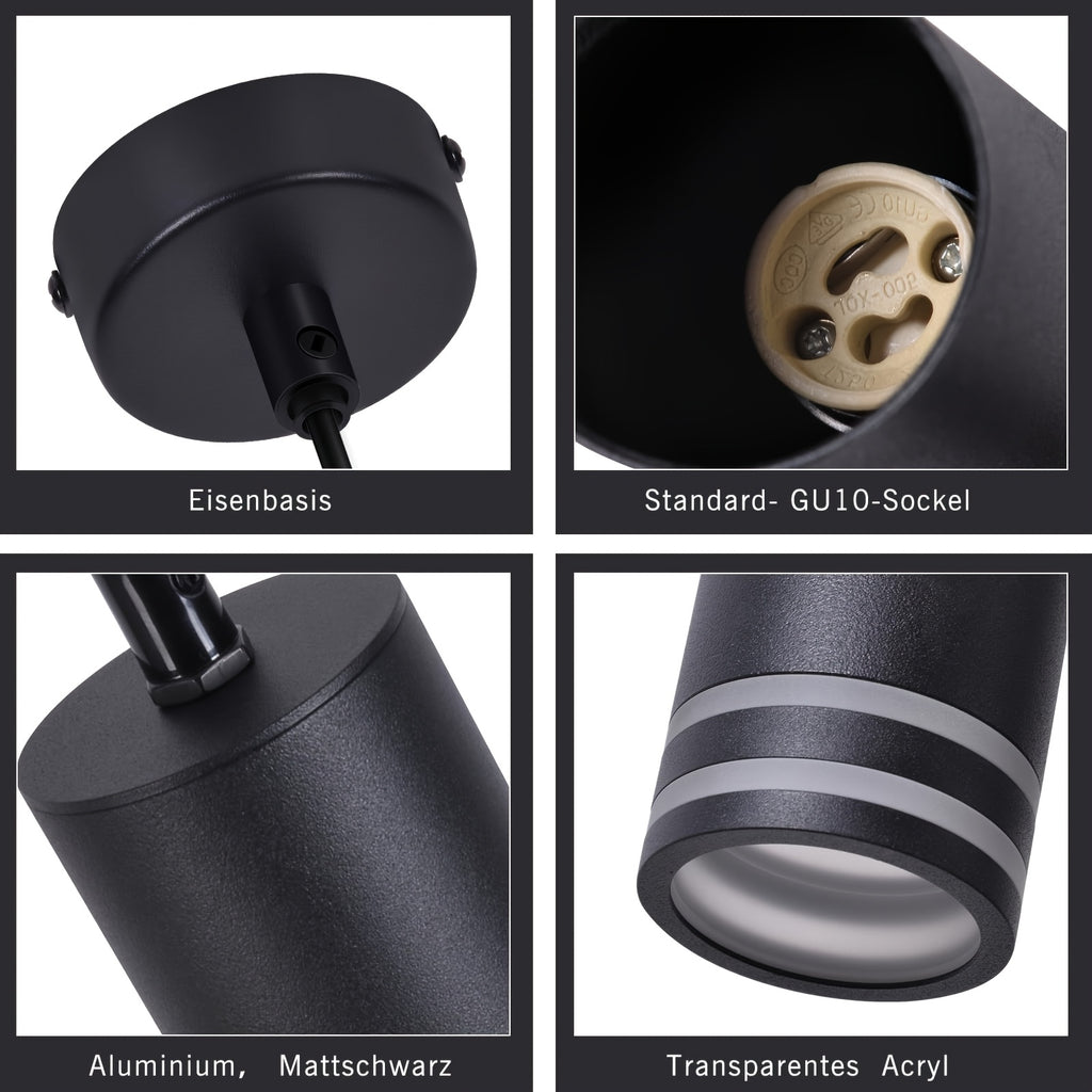 Suspension cylindre GU10 en aluminium Ø 5,5 cm, noire ou blanche