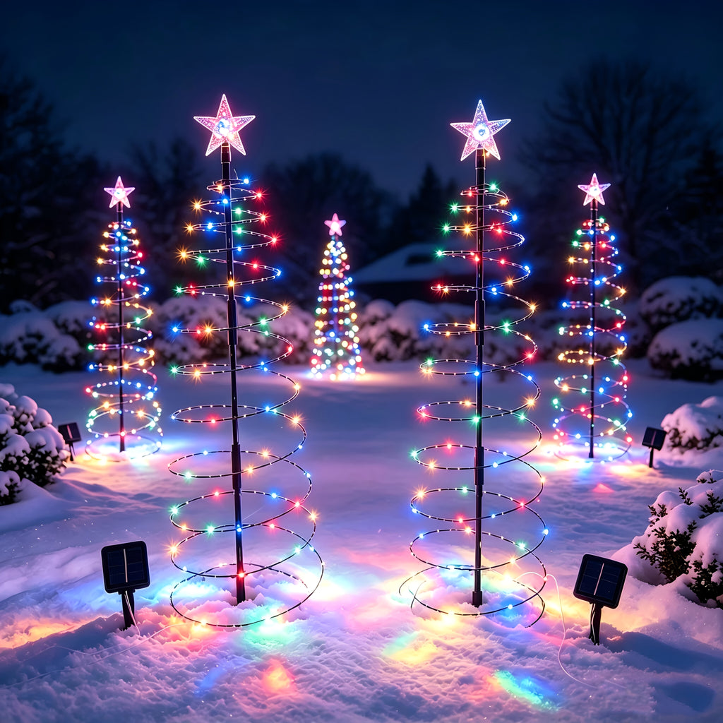 Sapin de Noël lumineux solaire en spirale à étoile, 93 cm, 80 LED