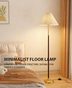 Lampadaire rétro à abat-jour plissé et finitions dorées, 160 cm