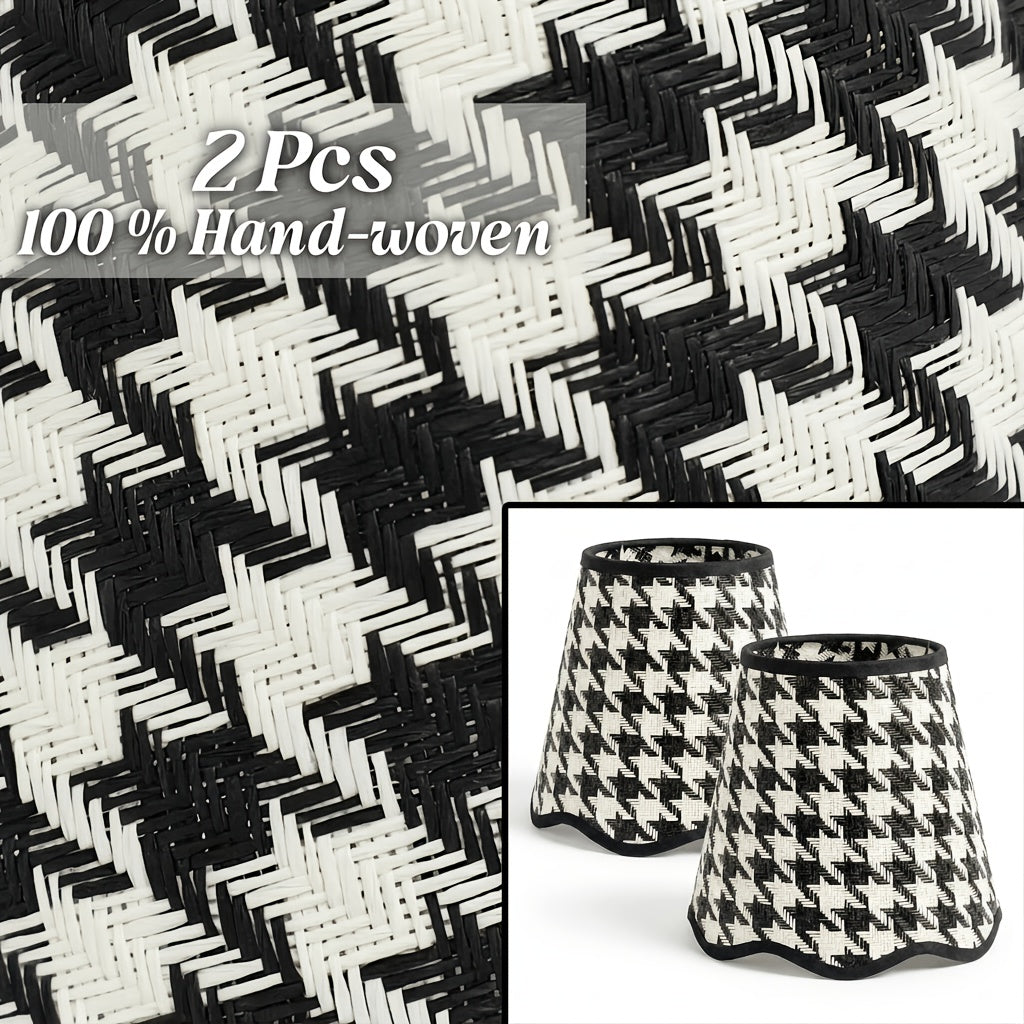 Lot de 2 abat-jours pied-de-poule festonnés noir et blanc, Ø 18,2 cm