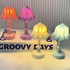 Lot de 4 mini lampes à pile bouton, abat-jour festonné pastel