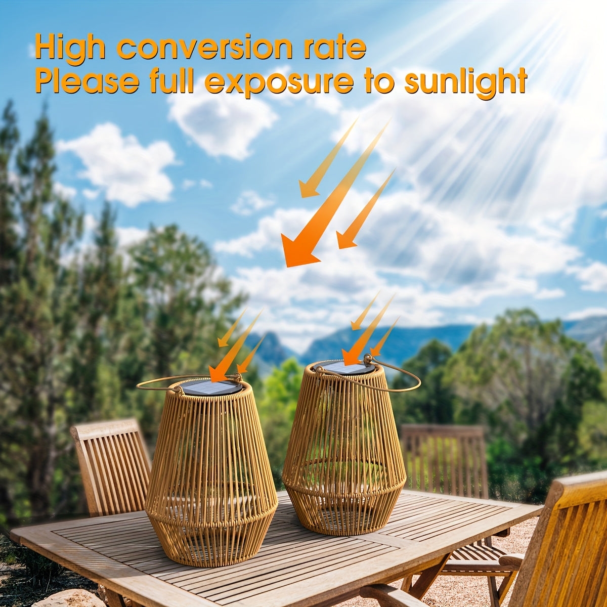 Lot de 2 lanternes solaires tressées effet rotin, 32 cm, IP65
