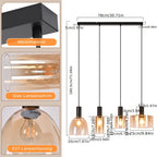 Suspension en verre ambré aux formes mêlées, 3 ou 4 lumières, E27