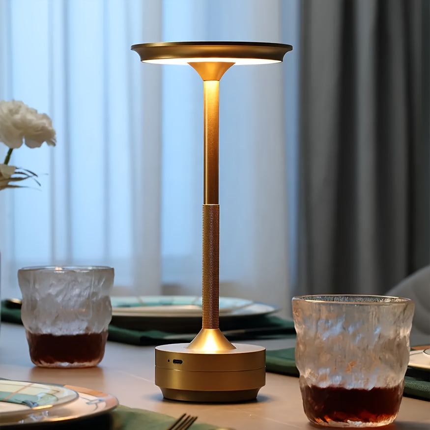 Lampe de table LED sans fil à tête disque et tige moletée, 3 coloris