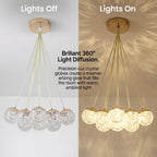 Lustre grappe de globes acryliques LED, doré ou blanc, trois teintes