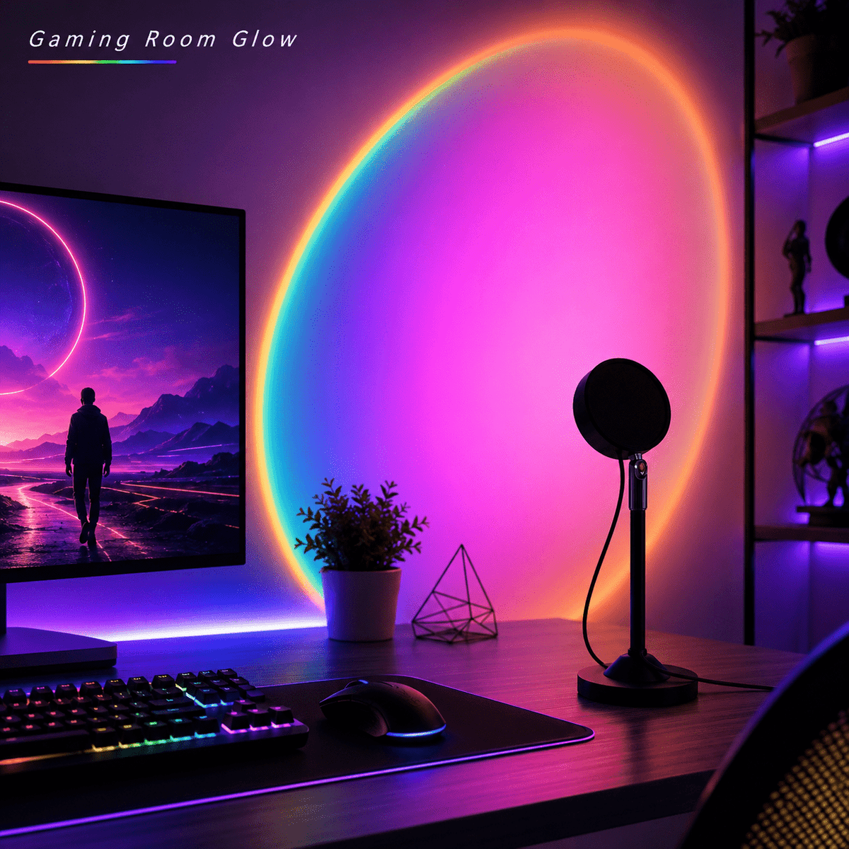 Lampe projecteur coucher de soleil orientable à 180°, 16 couleurs