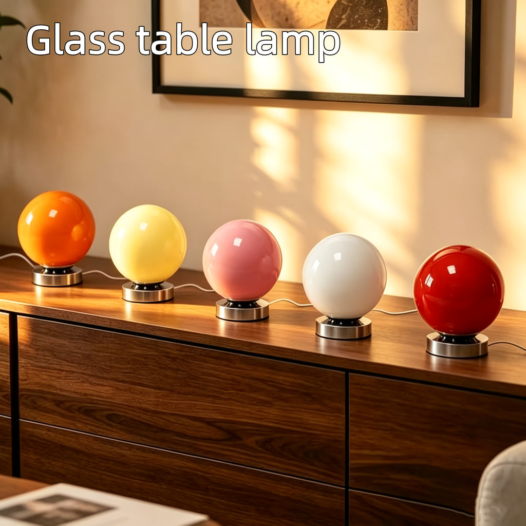 Lampe boule en verre rose sur socle chromé, USB et variateur