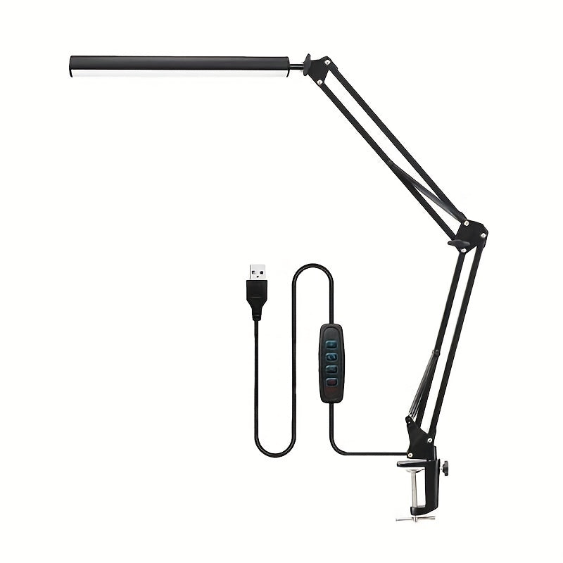 Lampe de bureau LED à pince, bras articulé noir et barre de 33 cm