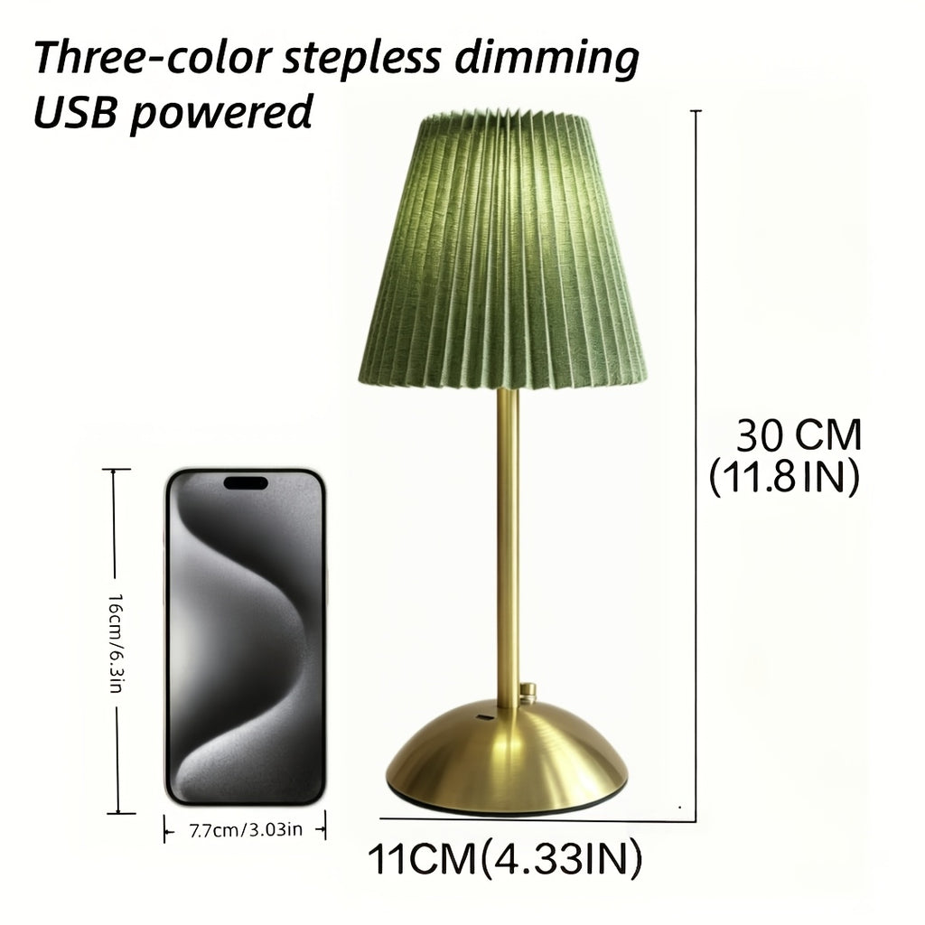 Lot de 2 lampes sans fil à abat-jour plissé vert, socle doré