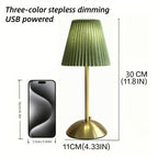Lot de 2 lampes sans fil à abat-jour plissé vert, socle doré