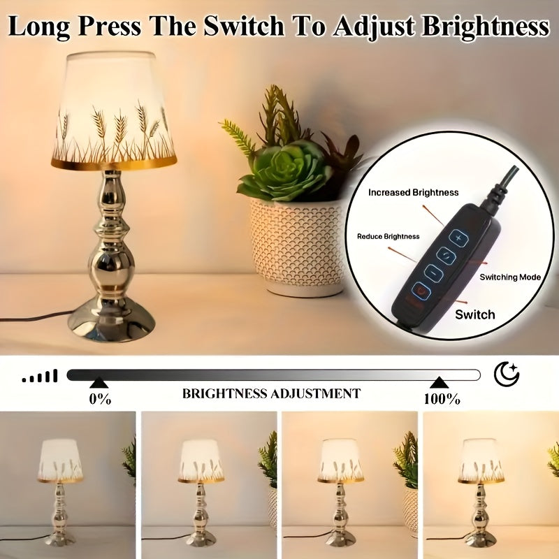 Lampe de chevet abat-jour épis de blé, pied balustre poli et LED