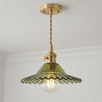Suspension en laiton et verre plissé vert ou blanc, Ø 21,5 cm
