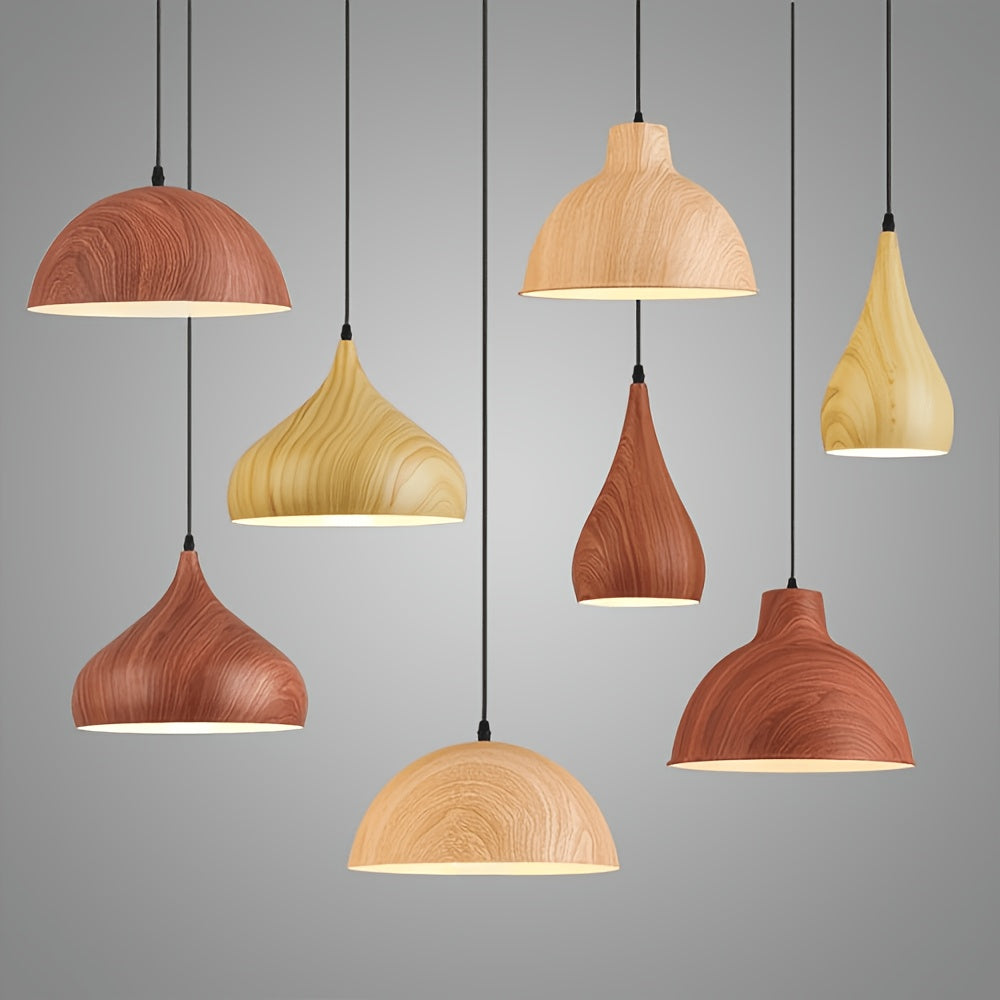 Abat-jour de suspension cloche effet bois, Ø 32 cm, deux teintes