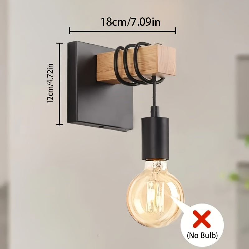 Applique murale bois et métal noir, câble enroulé et ampoule nue