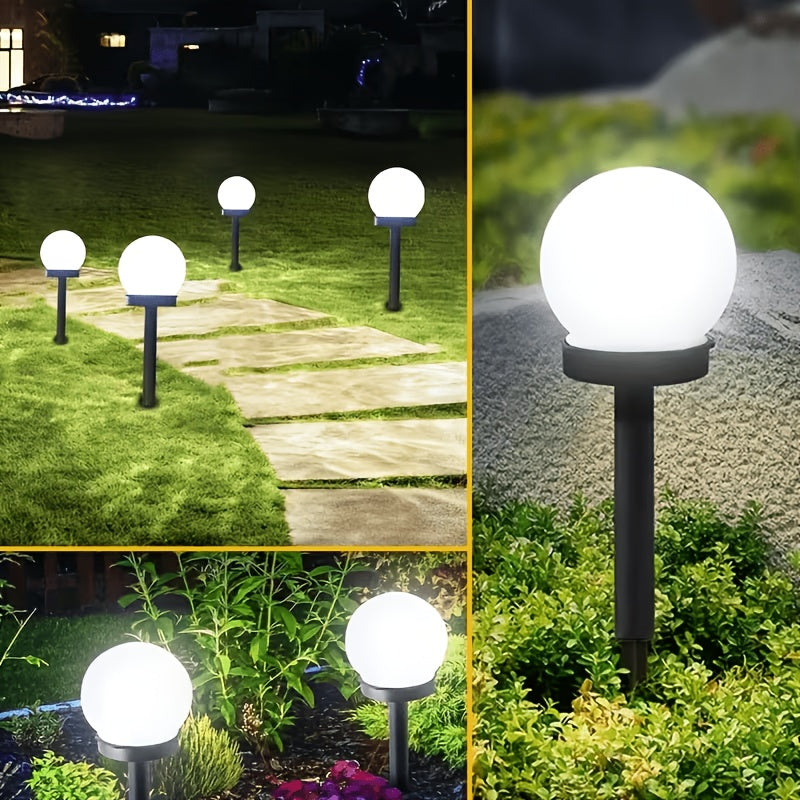 Lampe solaire boule blanche à piquet IP65, lot de 4 pour pelouse