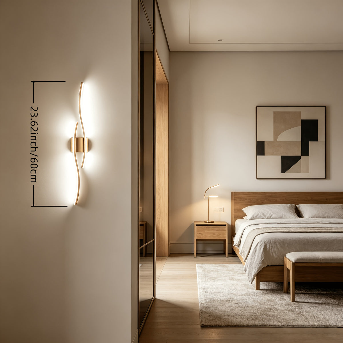 Applique murale LED dorée en forme de vague, 60 cm, blanc neutre