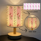 Lampe de chevet à rayures roses et brins fleuris, tissu et USB