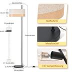 Lampadaire à abat-jour tambour en lin beige et mât noir, 154 cm