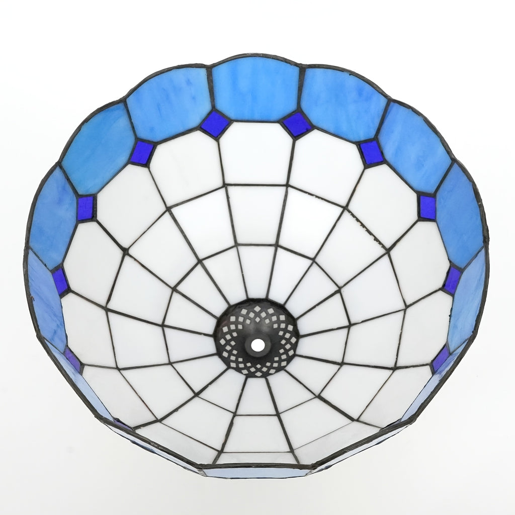 Verre de remplacement vitrail blanc à bordure bleue, Ø 30 cm