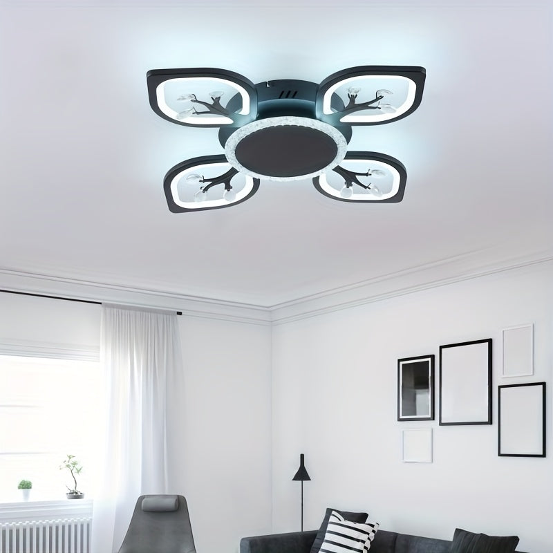Plafonnier LED à 4 feuilles scintillantes, doré, blanc ou noir