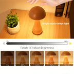 Lampe champignon effet bois, veilleuse tactile rechargeable 17 cm