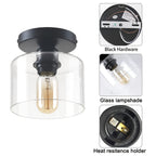 Lot de 2 mini plafonniers en verre transparent, embase noire 15 cm