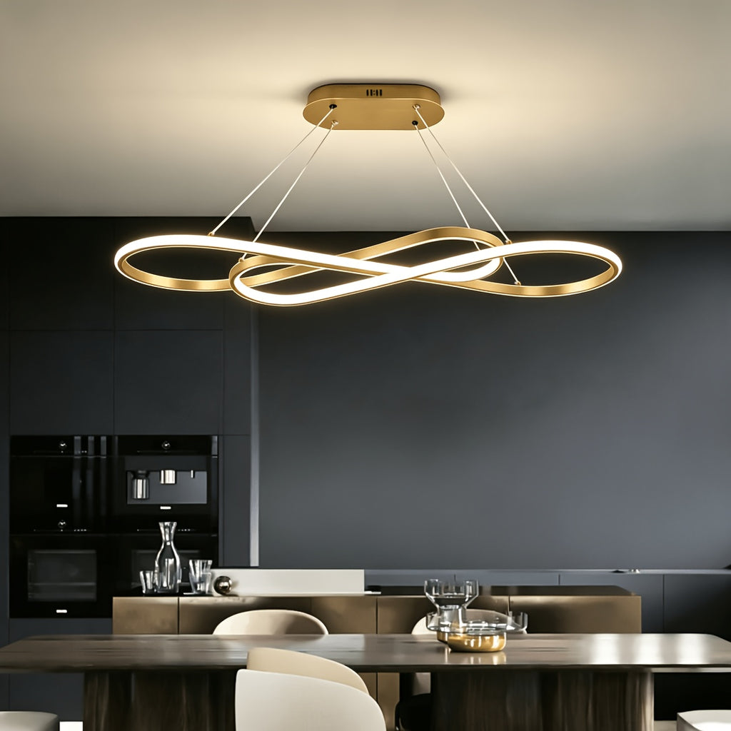 Lustre LED en double boucle infinie de 100 cm, noir, argenté ou doré