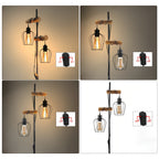 Lampadaire industriel à une cage métal et bras en bois, 151 cm