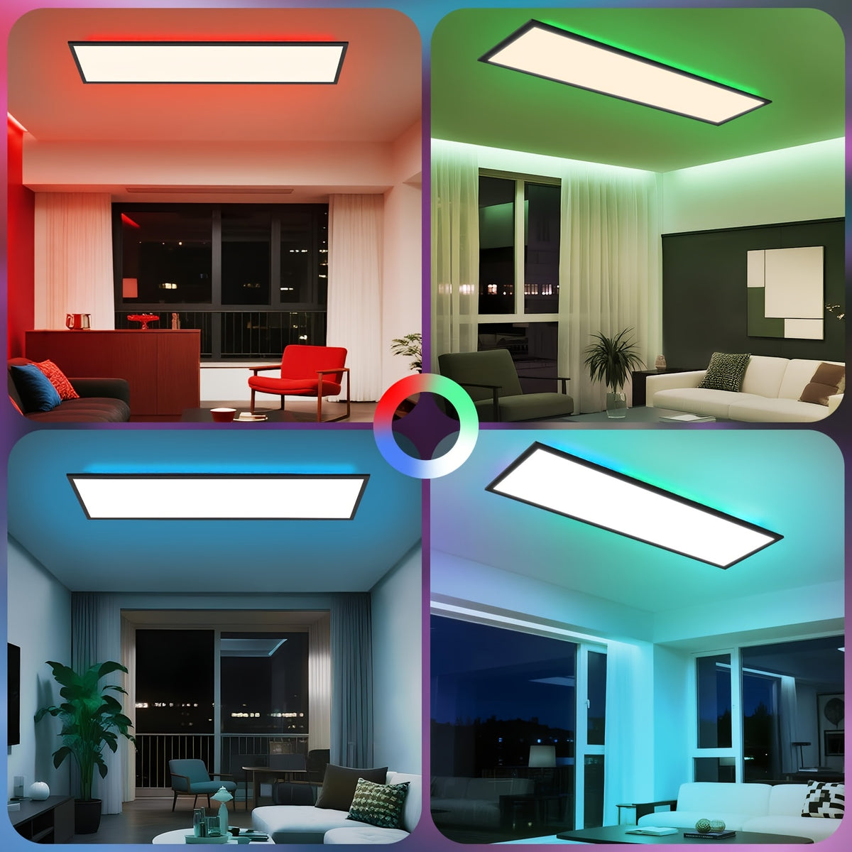 Panneau LED rectangulaire RVB à cadre noir, 120 cm, télécommande