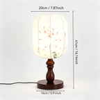 Lampe de chevet lanterne en tissu à décor d'estampe, pied en bois