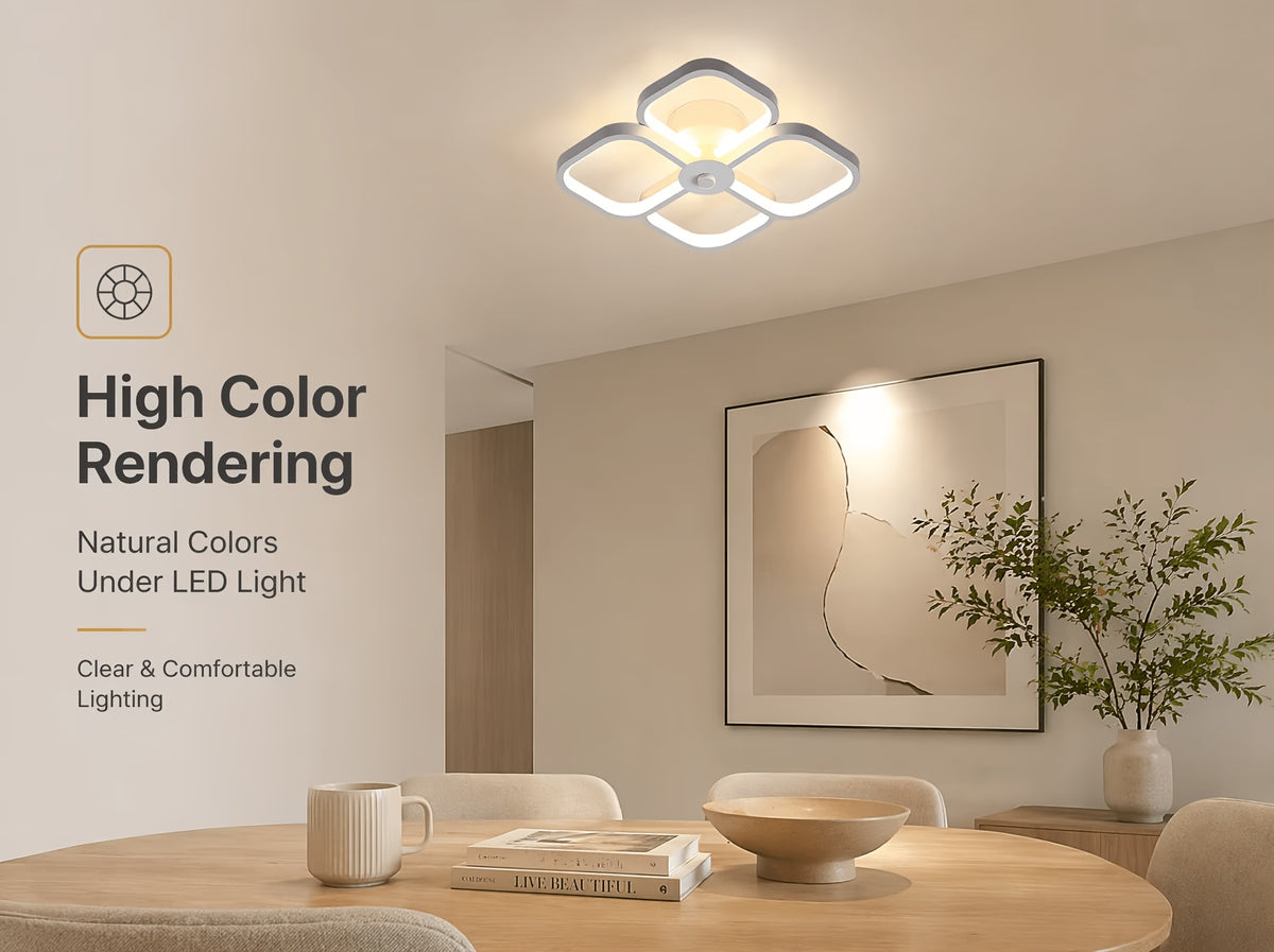 Plafonnier LED à quatre pétales carrés, 18 W, noir ou blanc, 33 cm