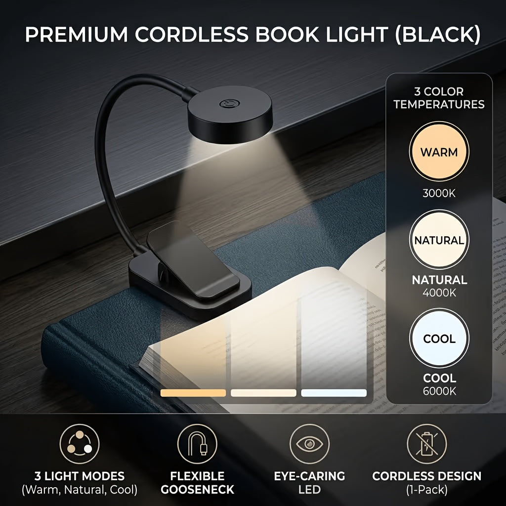 Lampe de lecture à pince noire à piles, variation de 20 à 100 %