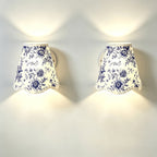 Lot de 6 abat-jour festonnés bleu et blanc façon faïence ancienne