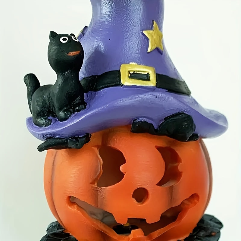 Balise solaire citrouille à chapeau de sorcière et chat noir, 45 cm