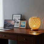 Lampe de chevet en bambou tressé sur socle bois, petit format 16 cm