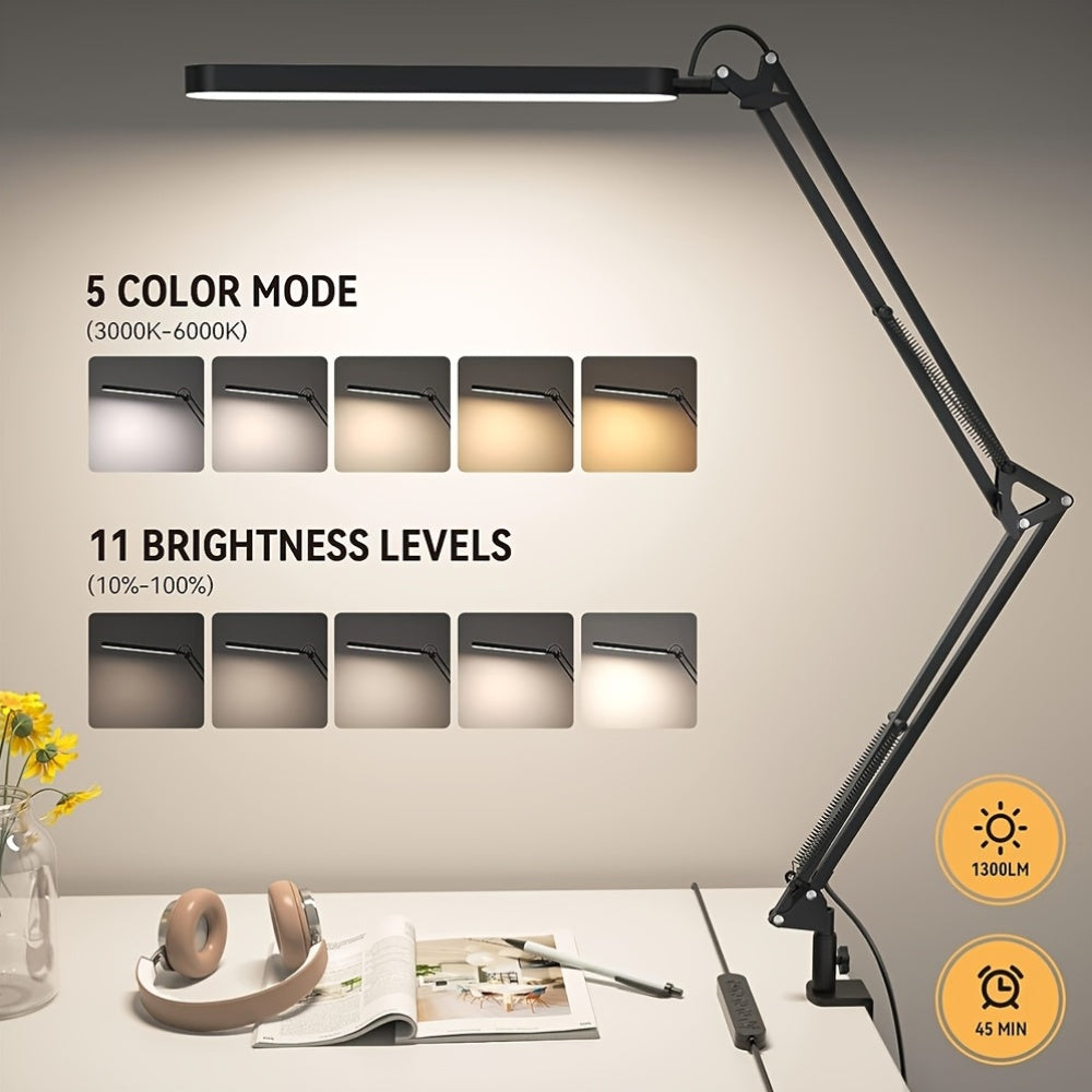 Lampe d'architecte à pince LED, bras métal blanc ou noir, USB