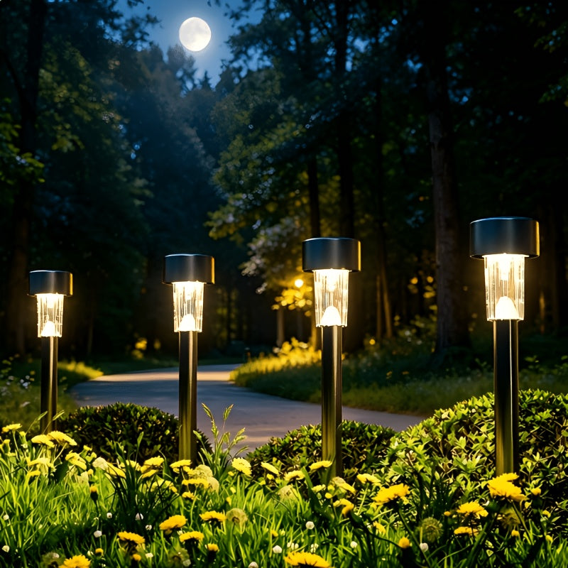 Lot de 12 lampes solaires de jardin à piquet finition inox, 33 cm