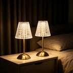 Lot de 2 lampes de table sans fil dorées, abat-jour effet cristal