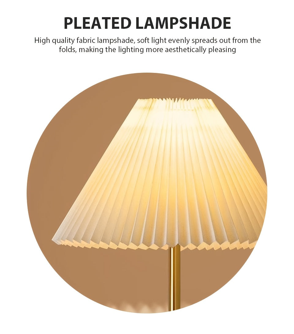 Lampadaire rétro à abat-jour plissé et finitions dorées, 160 cm