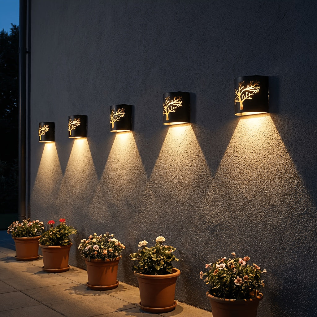 Applique murale LED solaire extérieure motif arbre, lot de 2