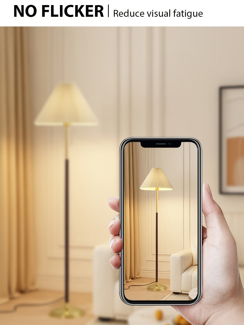 Lampadaire rétro à abat-jour plissé et finitions dorées, 160 cm