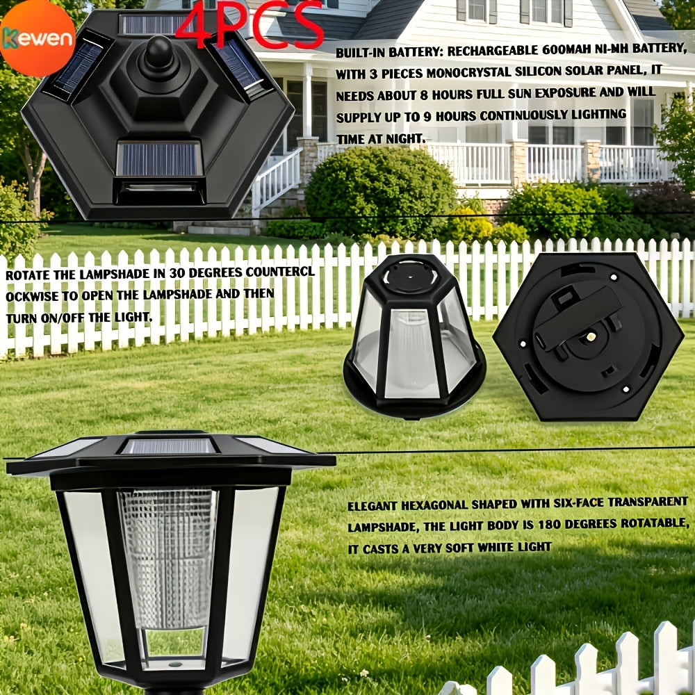 Applique lanterne solaire hexagonale noire, 22 cm, lot de 4