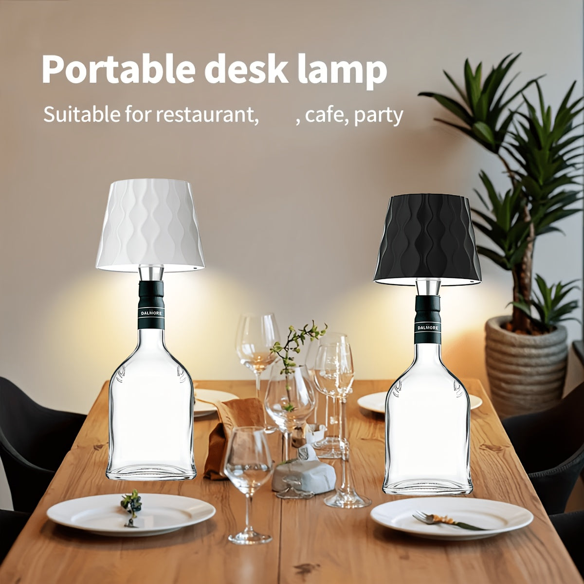 Lampe sans fil pour bouteille, abat-jour ondulé, recharge USB-C