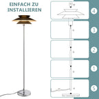 Lampadaire à double coupole noire et tige chromée, 145 cm