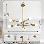 Lustre Spoutnik doré à 8 lumières E27, hauteur réglable sur tige